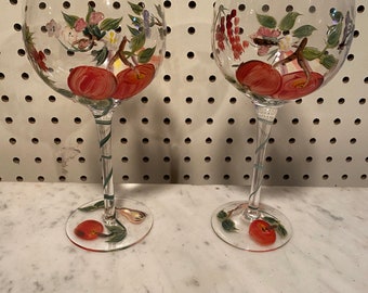 Hand Painted Wine Glass - Fruit Wine Glass - Set of TWO