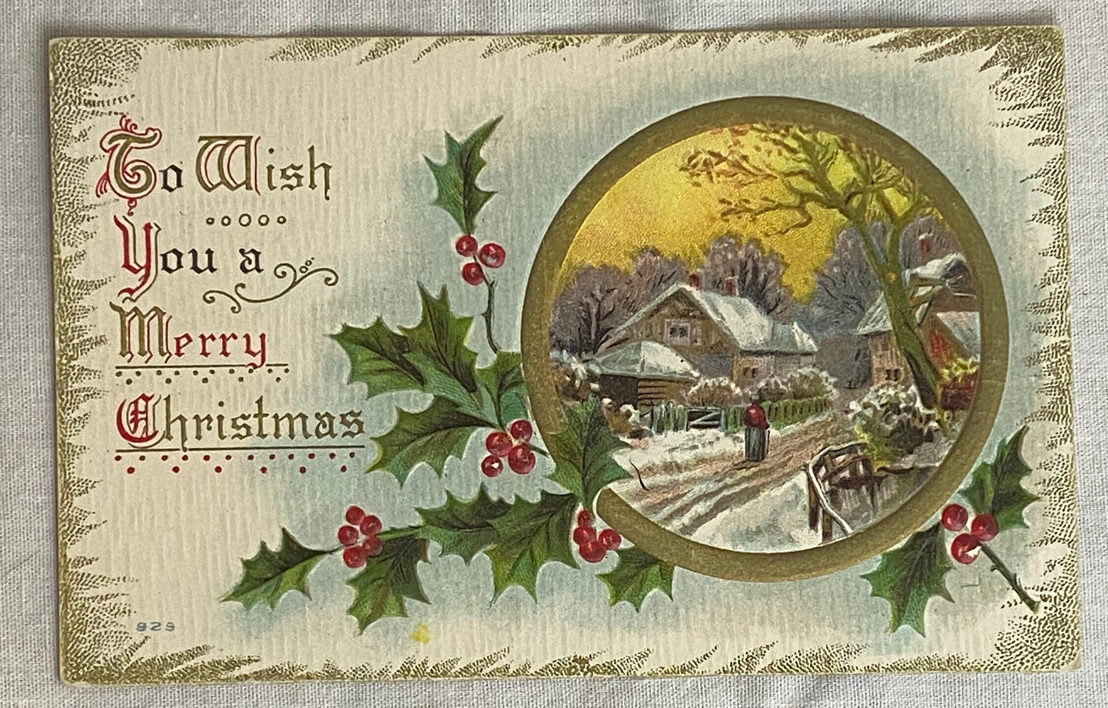 Vintage Embossed Christmas Card Postcard - Merry Christmas Postcard