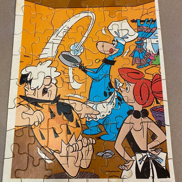 Flintstones Jigsaw Puzzle - Blue Dino - 70 pieces - Fred Wilma Dino - Hannah Barbera - 1978