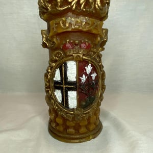 German Sculpted Carved Embossed Painted Pillar Candle - Stumpenferze