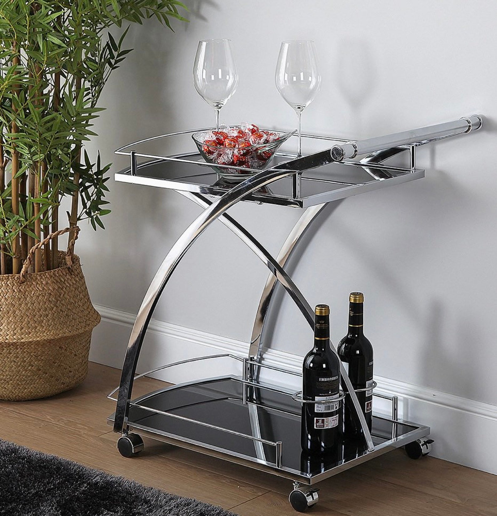 Serving Drink Trolley with Wheels Glass and Metal Trolley in Etsy