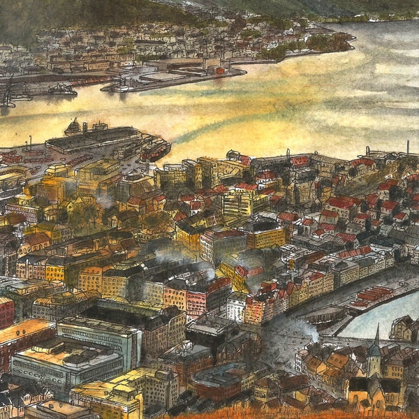 Lever de soleil à Bergen en Norvège