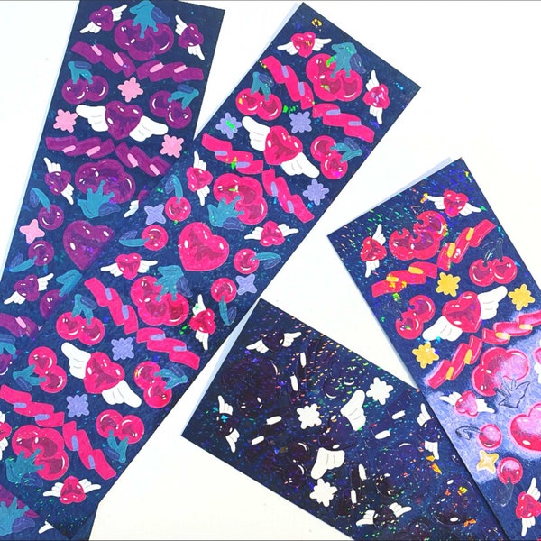 Juicy Cherry Polco Stickers, Kpop Sticker Deco, Ribbon Stickers, Photocard Deco Stickers