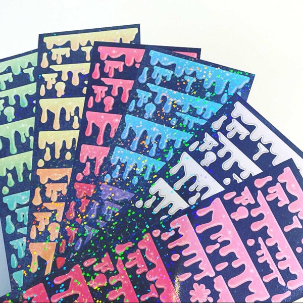 Glitter Drip Polco Stickers, Kpop Sticker Deco, Ribbon Stickers, Photocard Deco Stickers