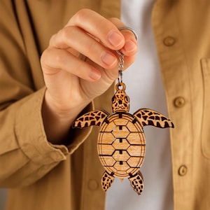 Zeeschildpad sleutelhanger lasergesneden SVG-bestand – 3D gelaagde puzzel dierenontwerp – lasergesneden flexibele schildpad sleutelhangerontwerp – cadeau voor oceaanliefhebber