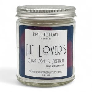 The Lover’s Candle – Dark Rose and Labdanum – 7 oz or 12 oz Coconut Apricot Wax – Rose Quartz Infused – Witchy Love Gift