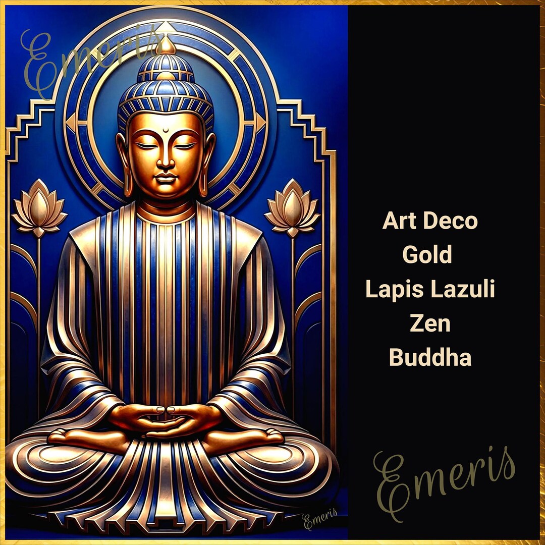 Art Deco Buddha Print, Lapis Gold Metal Wall Art, Zen Meditation Decor ...