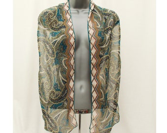 Blue  Green paisley pattern Chiffon Scarf with a diamond edge