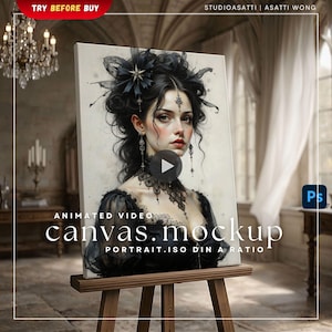 ISO Canvas Video Mockup | Animated Gothic Dark Castle Wall Art Room Photography Portrait | Etsy Seller Preview | PSD Smart Object Photoshop