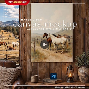 Anteprima video ISO Canvas / 3 scene animate Western Cowboy Farm Wall Art Room Photography Digital Display Preview / Smart Object Photoshop