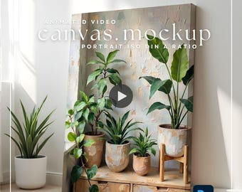 ISO Canvas Video Mockup | Animated Elegant Floral Wall Art Frame Minimalist Neutral Room Painting Photography | Smart Object Photoshop