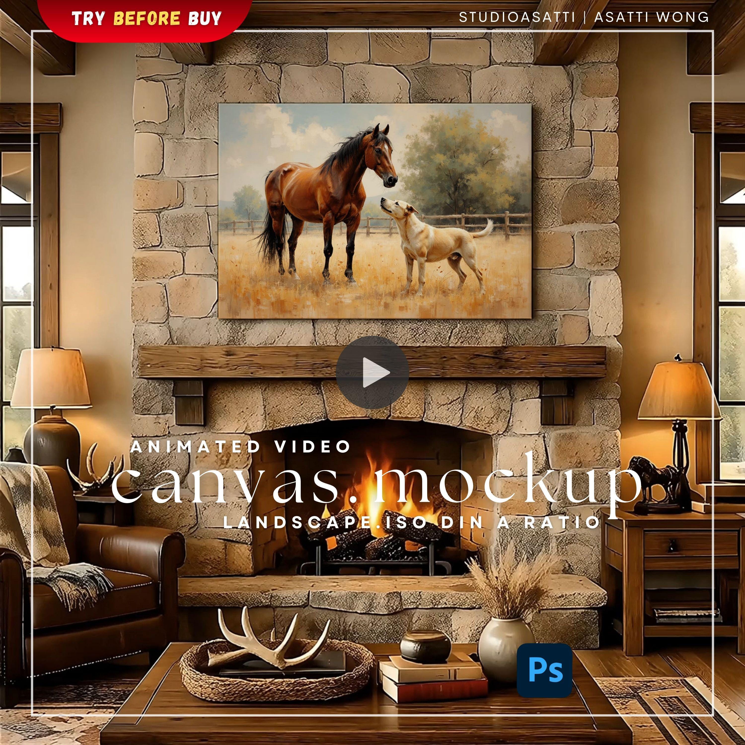 Rustic Animation ISO Canvas Video Mockup | Landscape Animated Rustic Cottagecore Cabin ...