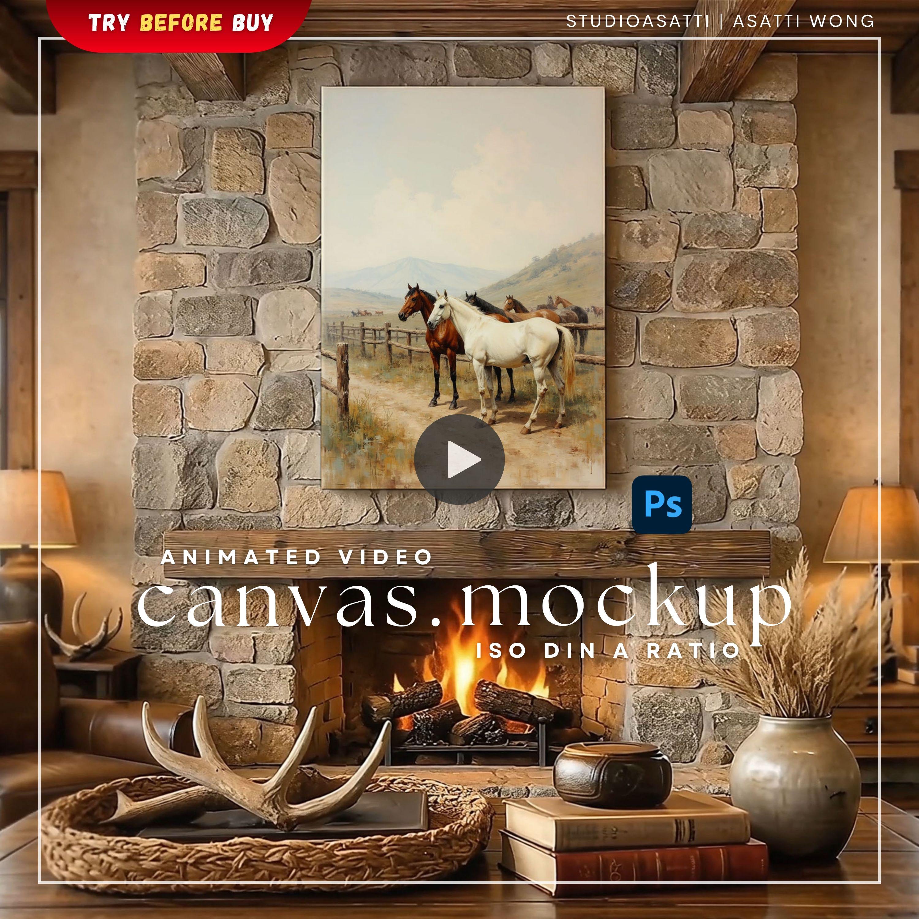 Rustic Animation ISO Canvas Video Mockup | Animated Rustic Cottagecore Cabin Wall Art ...