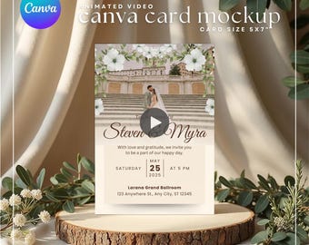 Canva Card Video Mockup | Realistic Animated 3 Scenes Wedding Invitation Greeting Postcard Nature Editable Template | Easy Drag and Drop