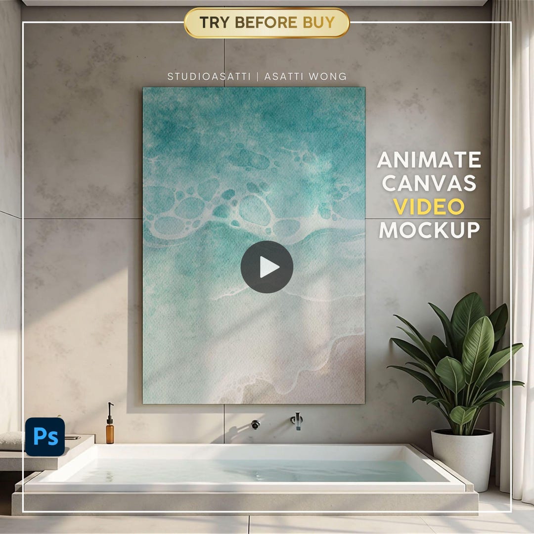 Animated Canvas Frame Video Mockup | Luxury Elegant Spa Bathroom Wall ...