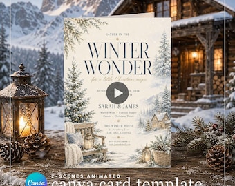 Chrismast Canva Card Mockup Video | Template Link Animated 3-Scenes Invitation Snow Nature Editable Template | Easy Drag and Drop