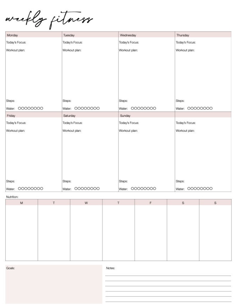 Pink Fitness Planner Workout Planner Weight Loss Journal, Workout ...