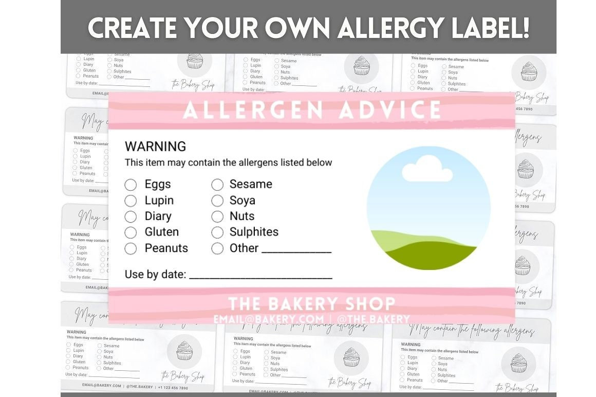 Editable Food Allergy Label Template Cake Baker Labels Cake Etsy UK