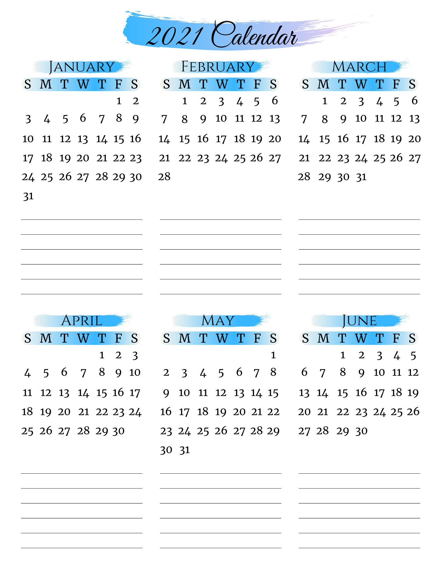 2021 monthly calendar landscape printable calendar template etsy