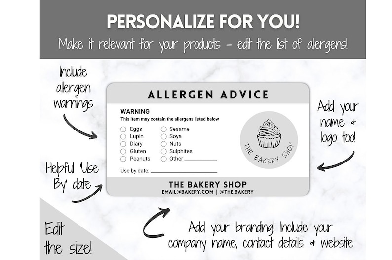Editable food allergy label template cake baker labels cake etsy