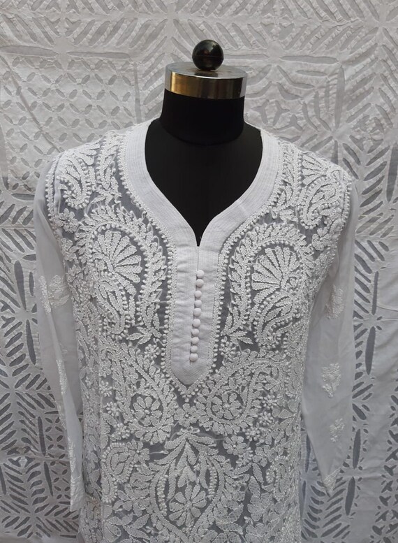 White Cut Work & Net Jaali Cotton Chikankari Kurti Fabric (Only Kurti) –  Dress365days