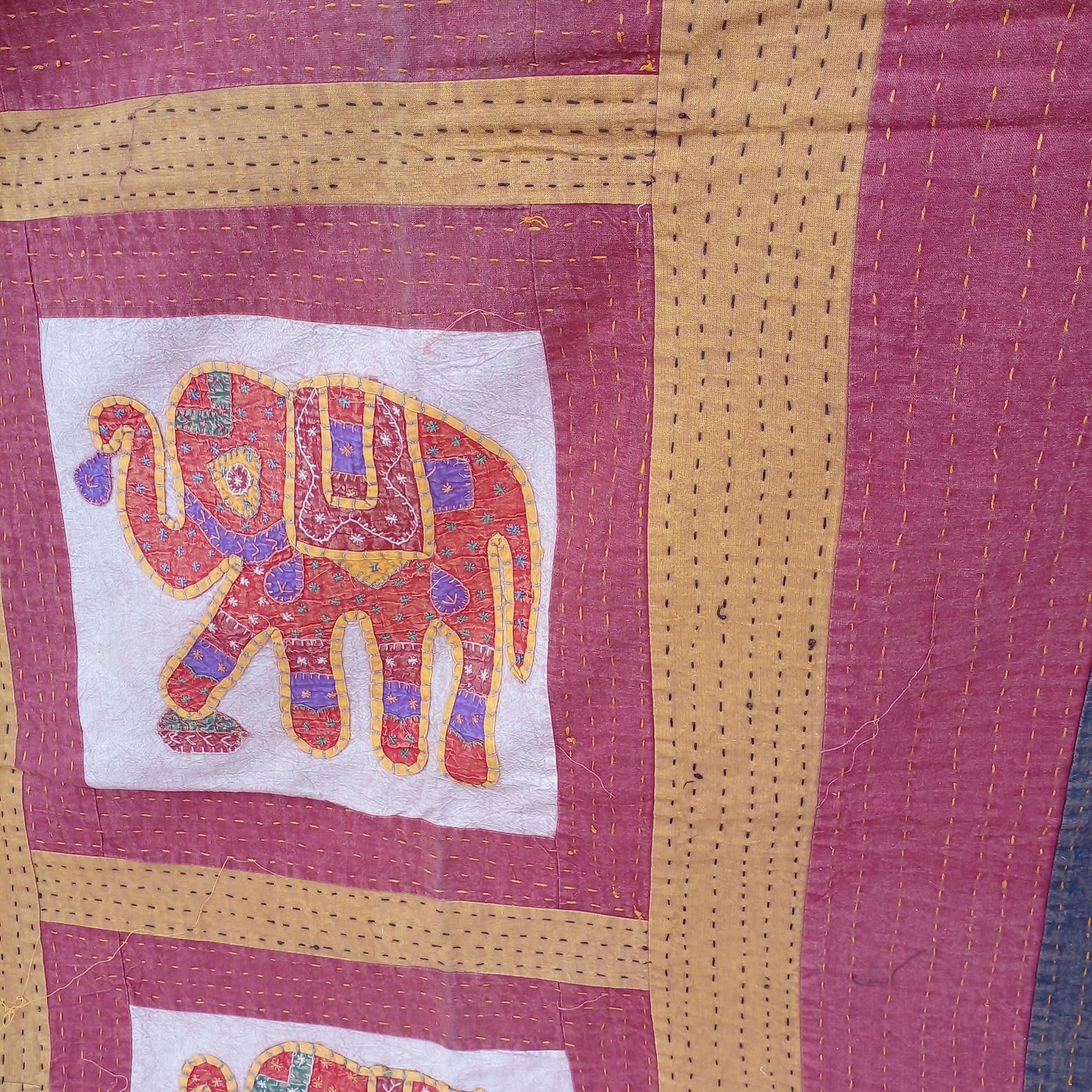 Indian handmade patchwork elephant motif handcrafted kantha | Etsy