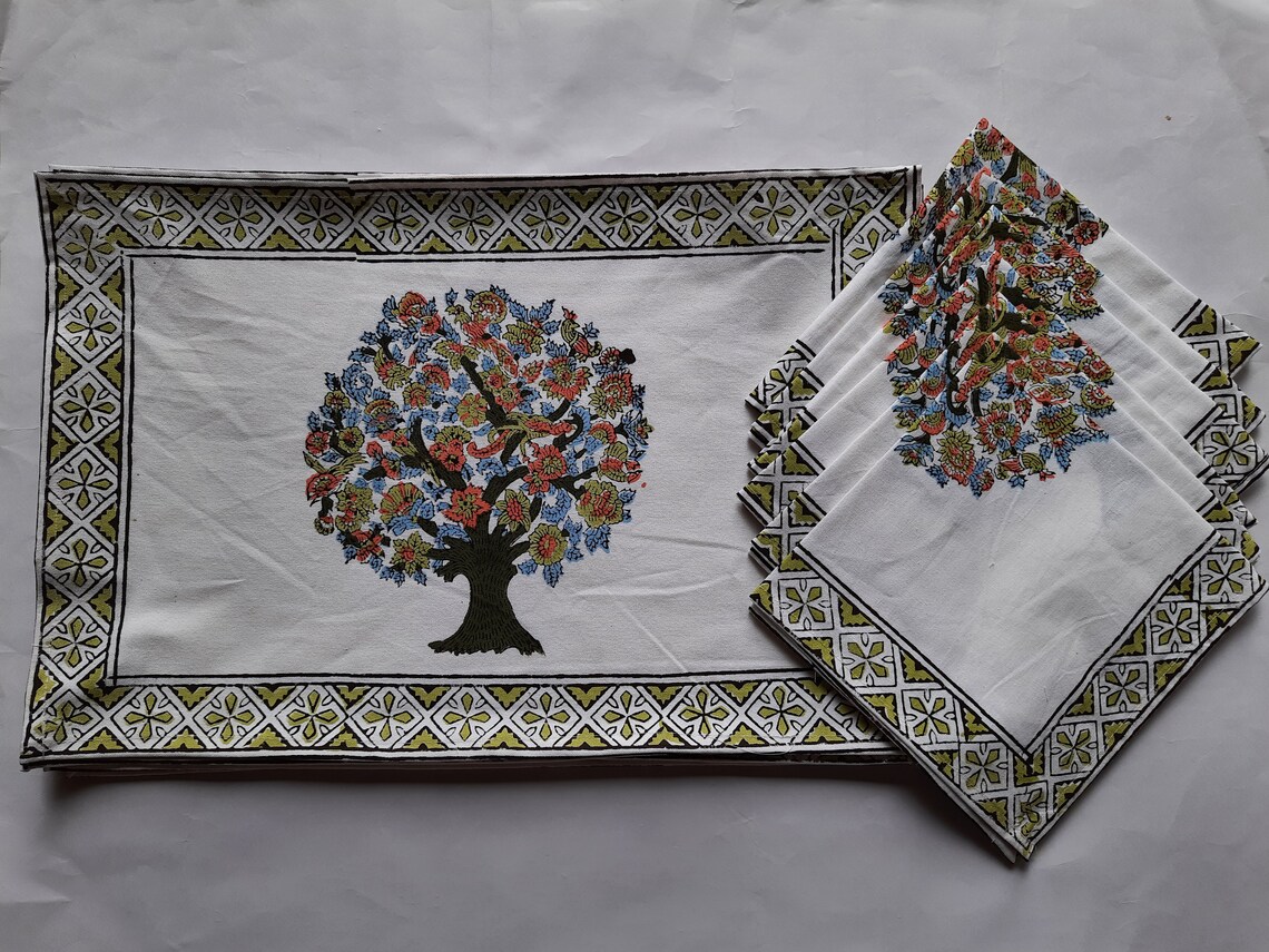 Indian Hand Block Printed Table Mats Placemats With Napkins Set of 6