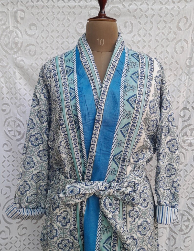 long sleeve kimono with belt closure reversible robe