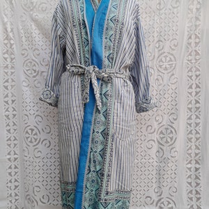 floral printed cotton quilted long sleeve kimono for women clothing bohemian tie knot closure set.