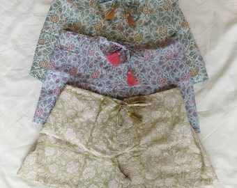 Hand Block Printed Cotton Floral Printed Short For Summer Beach Wear Short For Women Clothing, Floral Printed Cotton Sleep Wear short
