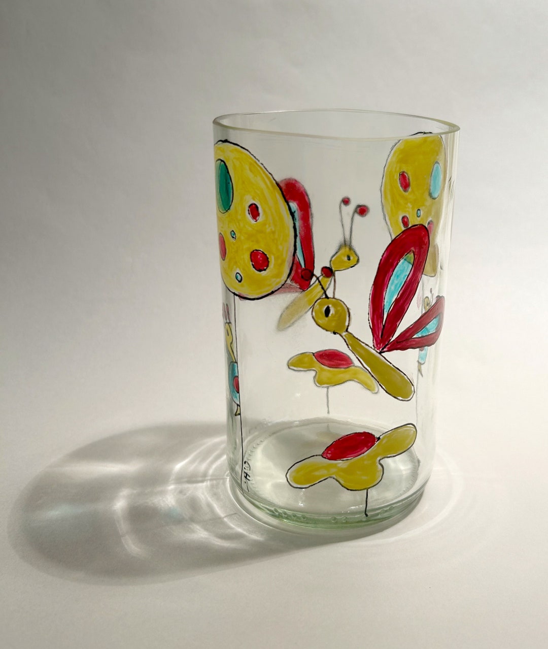 Handpainted Drinking Glasses Made From Recycled Bottles, a Harbinger of Spring, Simply Brings a