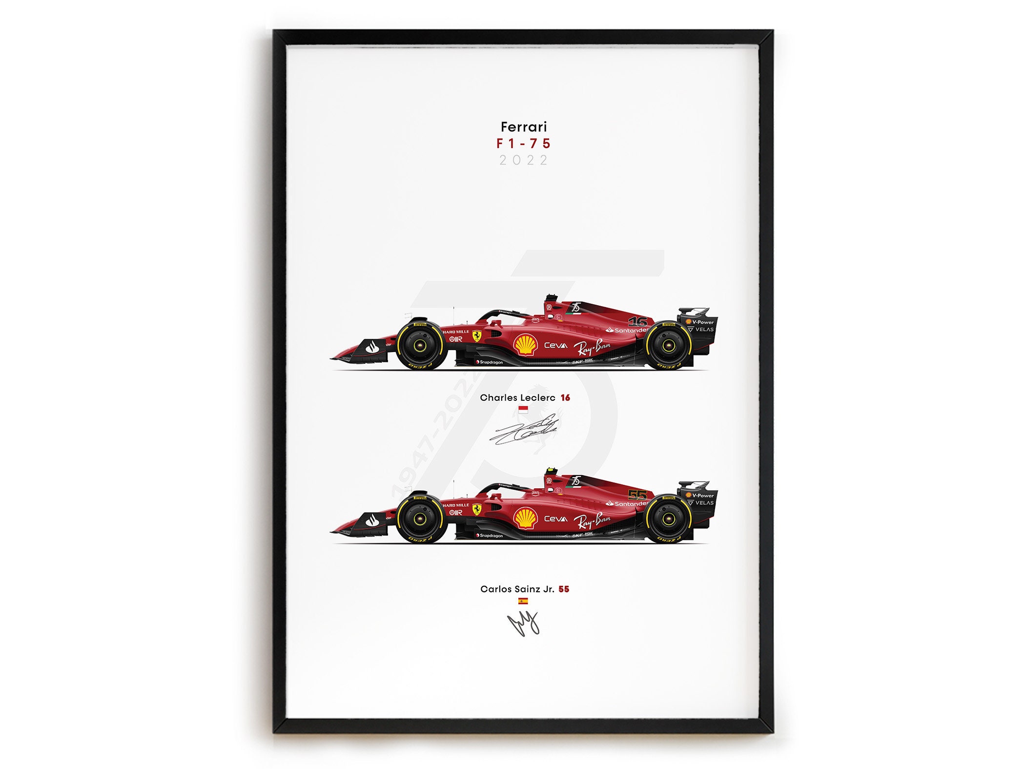 Ferrari F1 2022 car poster F1-75 | Charles Leclerc Carlos Sainz