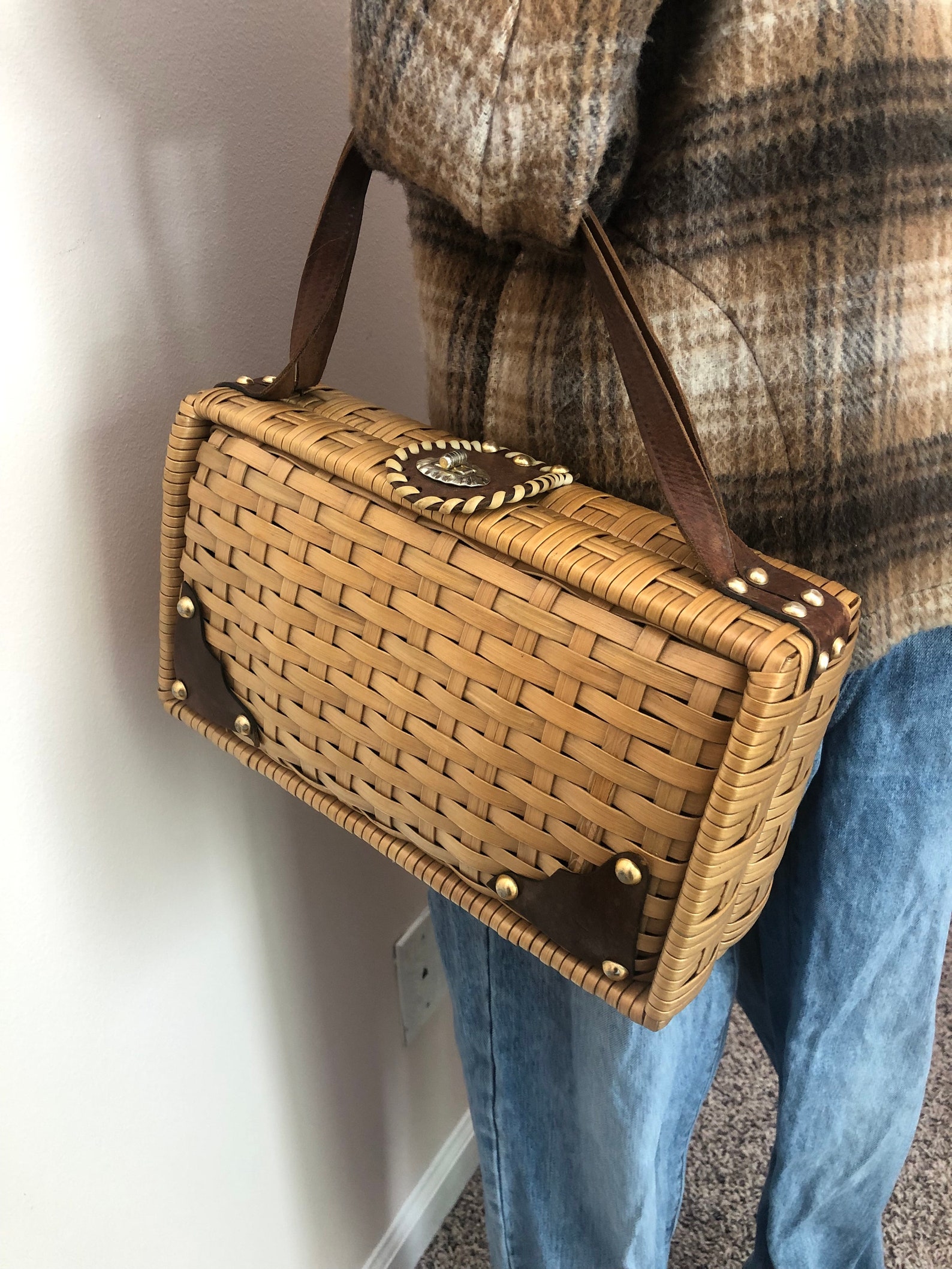 Vintage Brown Wicker Purse Etsy