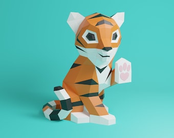 Papercraft Tiger, Handmade, Paper Sculpture, Pepakura, 3D Model, Art Decor, DIY, Kuching