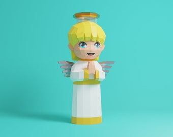 Angelo in preghiera, Fatto a mano, Scultura di carta, Pepakura, Modello 3D, Art Decor, Fai da te, DXF, SVG