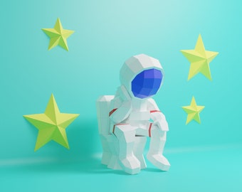 Papercraft Astronauta Pensatore, Fatto a mano, Scultura di carta, Pepakura, Modello 3D, Art Decor, Fai da te, DXF, SVG