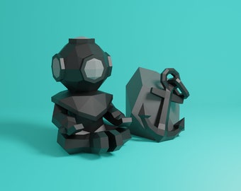 Papercraft Diver in Yoga Meditation Pose, Fatto a mano, Scultura di carta, Pepakura, Modello 3D, Art Decor, Fai da te, DXF, SVG