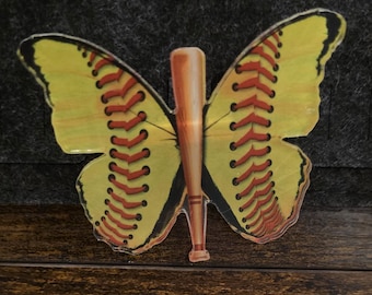 Baseball with Butterfly Wings Button
