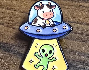 Cow's Revenge Alien Abduction UFO Enamel Pin