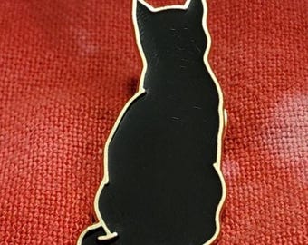 Black Cat Back Enamel Pin