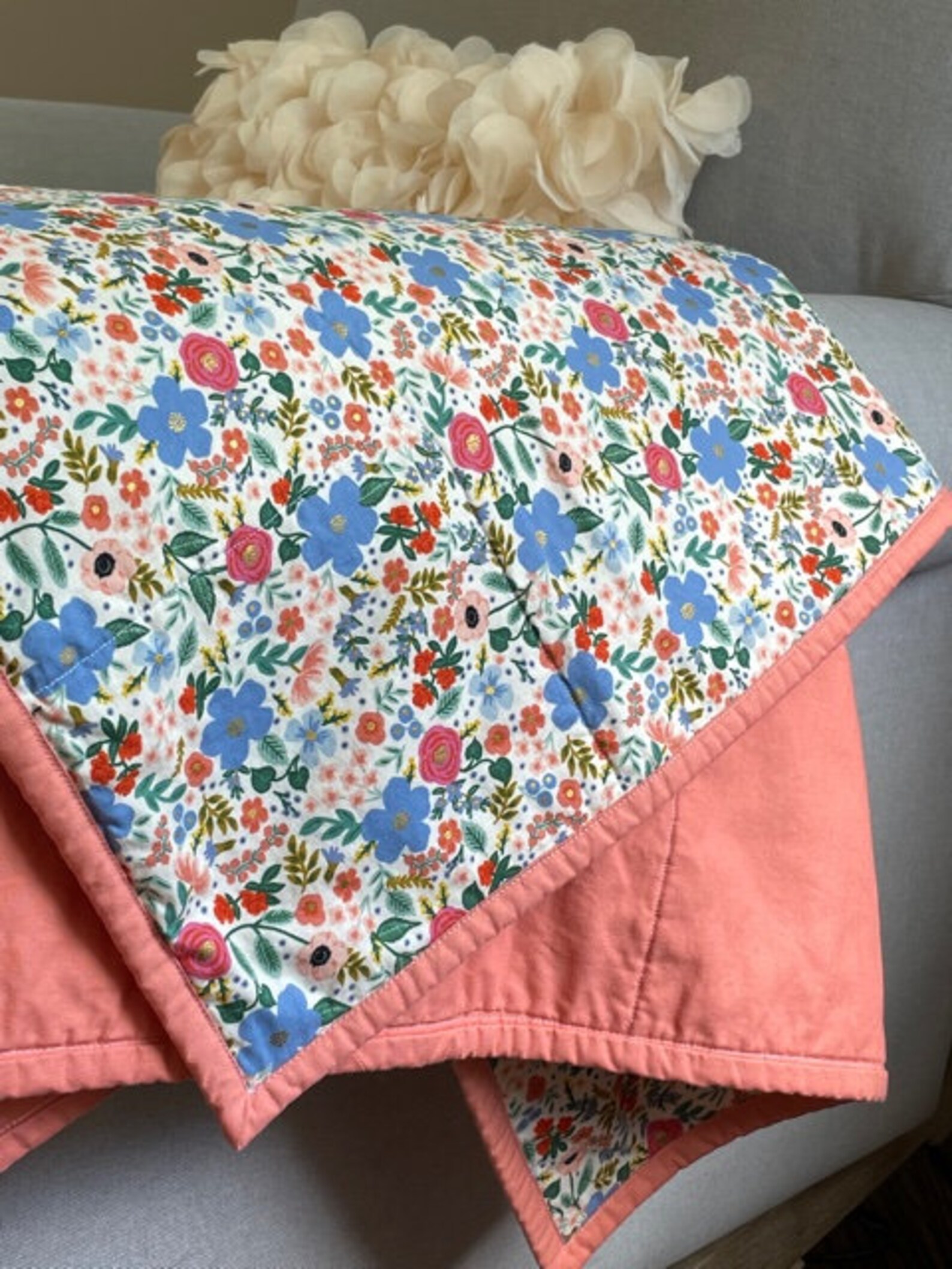 Floral Baby Quilt Whole Cloth Quilt Modern Quilt Etsy