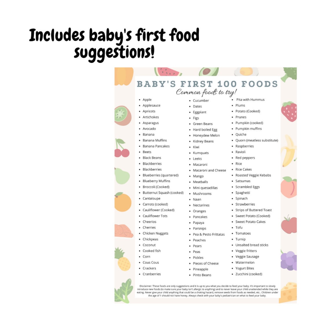 Baby Led Weaning BLW First 100 Foods Etsy