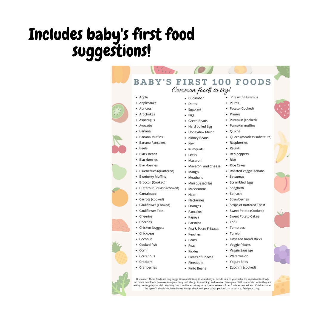Baby Led Weaning BLW First 100 Foods Etsy