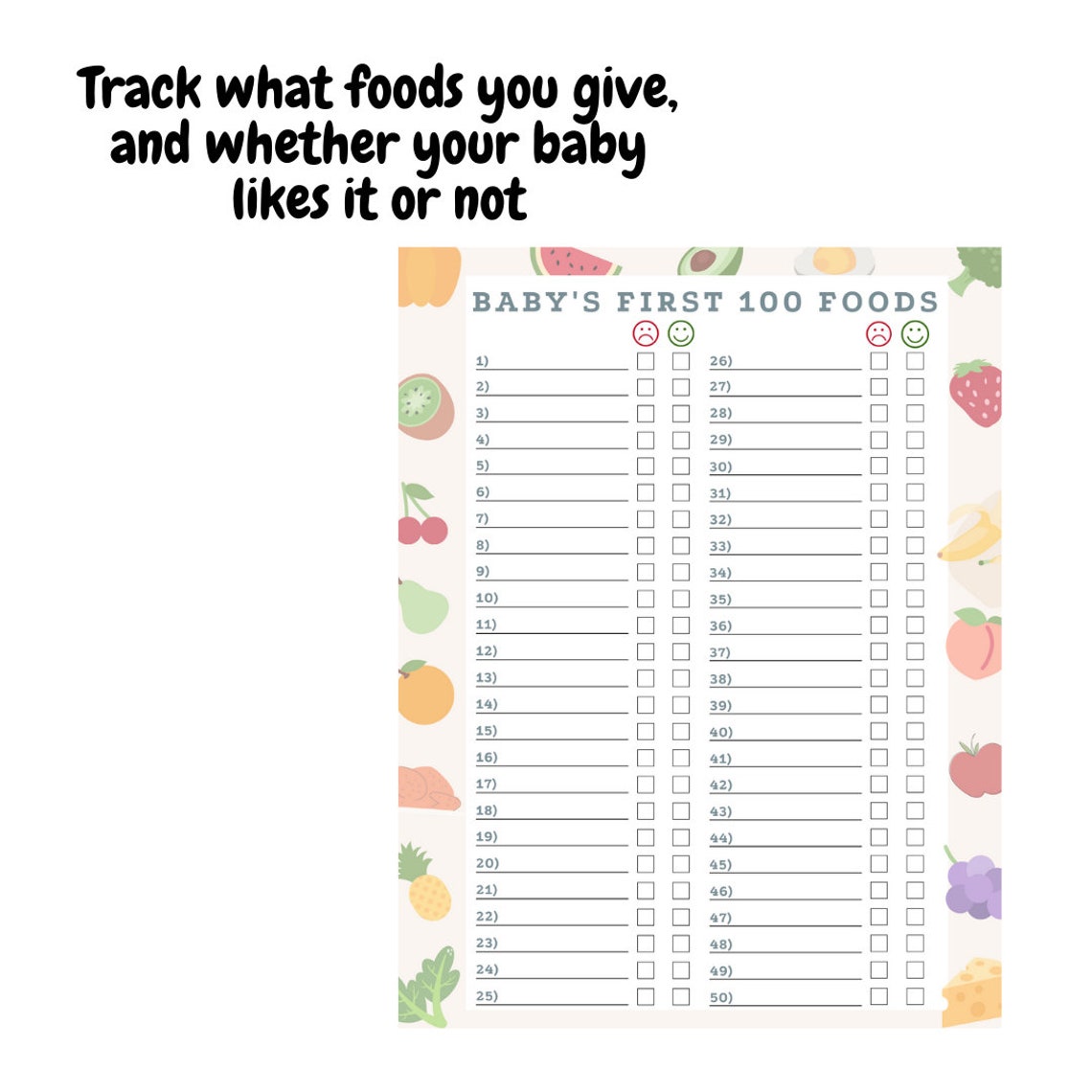 Printable Baby First Foods Checklist Printable Baby First Foods Checklist