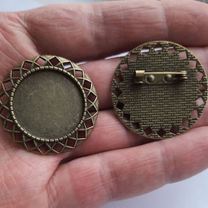 3 pcs Vintage Brooch Cabochon Tray Setting Frame Bronze Bezel Blank Badge Pendant DIY
