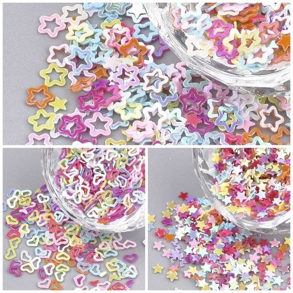 10 Grams Plastic Paillette Hearts Stars Cabochons Decoration Nail Art Multicolor Mix ABS DIY