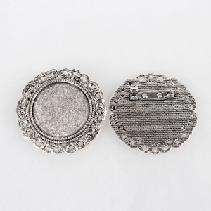 3 pcs Vintage Brooch Cabochon Tray Setting Antique Silver Frame Bezel Blank Badge Pendant DIY