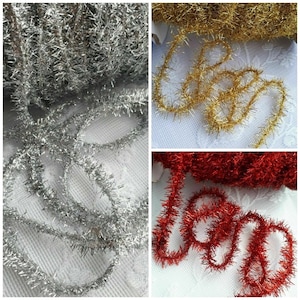 5 Metres Strong Red Golden Silver Tinsel Christmas Mini Garland Ribbon Decor Crafts 10 mm