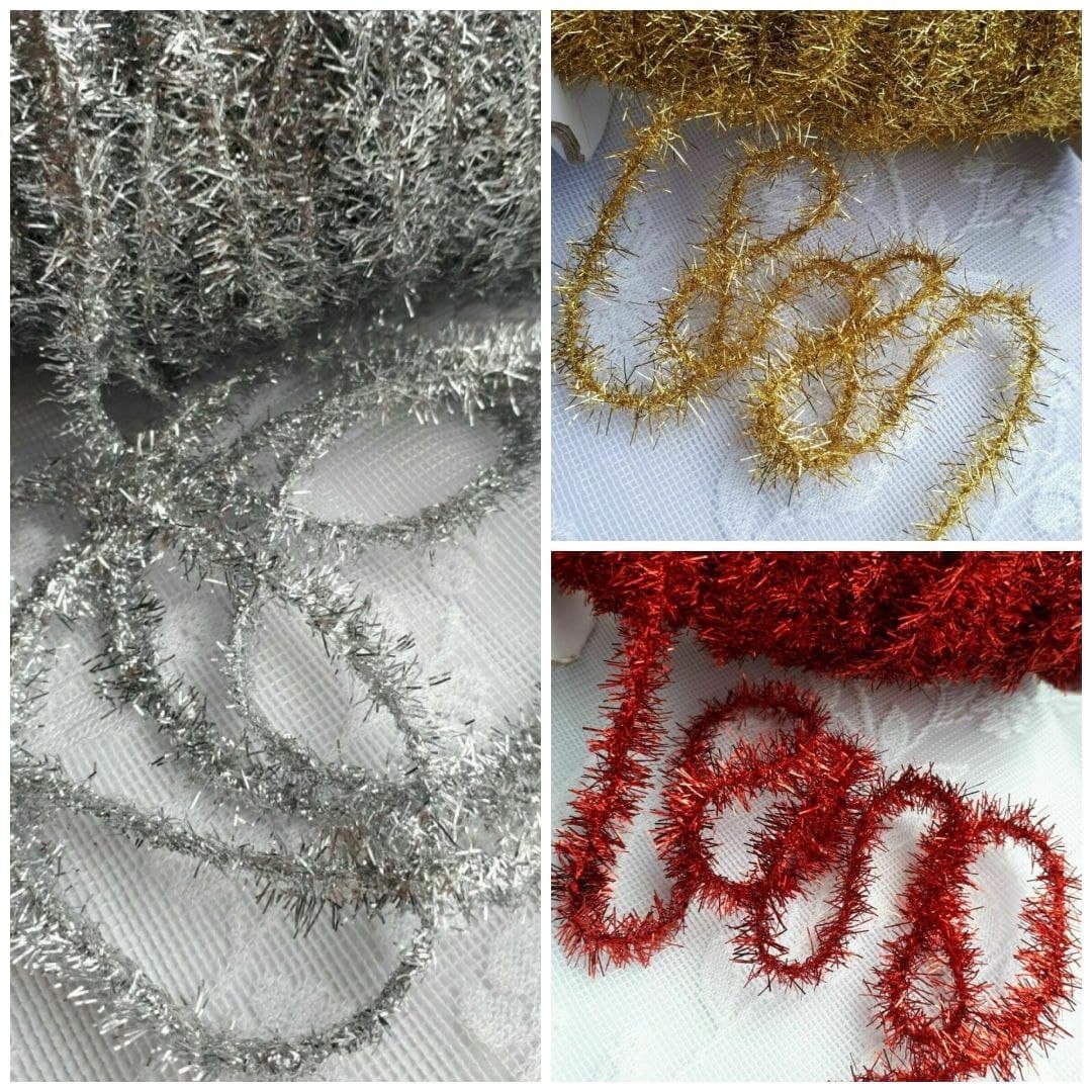 Christmas Pom-poms 1 Inch 20 Pieces Red White Glitter Tinsel Craft