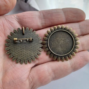 3 pcs Vintage Brooch Cabochon Tray Setting Frame Bronze Bezel Blank Badge Pendant DIY